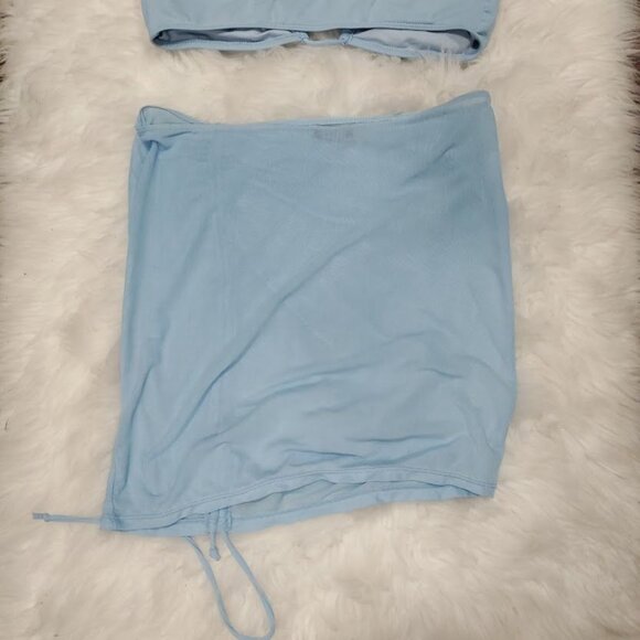 Icon Swim Light Blue Bikini Set With Ruched Cover Up Skirt & Halter Top Size M - Picture 7 of 12